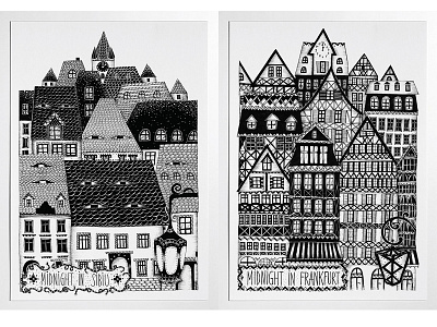Midnight in... cities frankfurt germany illustration ink midnight romania sibiu