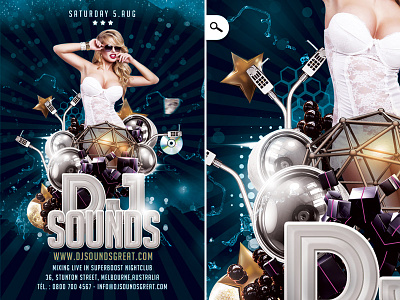 Dj Flyer Sounds club dj electro flyer house mixing music party speaker techno tour volume