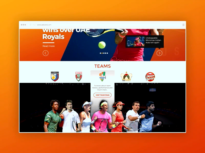 IPTL Website: Players Section iptl sports tennis