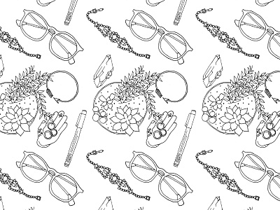 Bedside Things crystals glasses illustration pattern plants surfacedesign