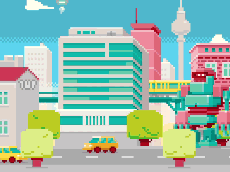 Twisted Pixel City animation berlin buildings city freak pixel pixel wave pixelart robot sea skyline tower
