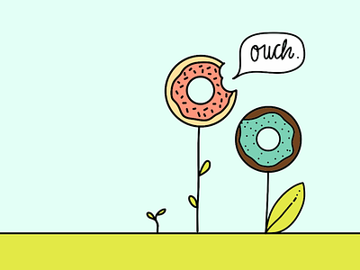 bite me. bite cute donut flowers food fun funny illustration leafy pastels pun