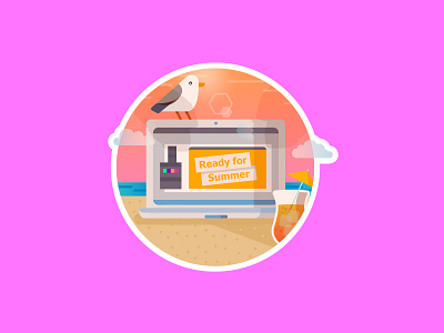 Ready for Summer beach cocktail flat illustration laptop sticker summer