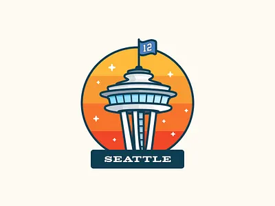 Seattle Space Needle 12 flag 12th man flag flag wave illustration seattle sky space needle spaceneedle stars