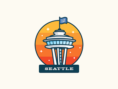 Seattle Space Needle 12 flag 12th man flag flag wave illustration seattle sky space needle spaceneedle stars