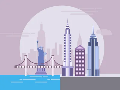 New York bridge buildings city flat new york ny pictogram water