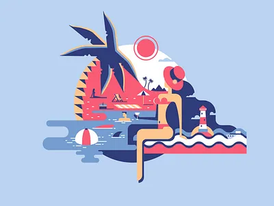 Beach beach flat girl illustration kit8 palm sea summer vector vocation woman