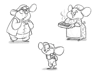 Mice character food grandpa granny housewife kid mice mouse sketch