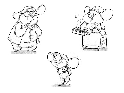 Mice character food grandpa granny housewife kid mice mouse sketch