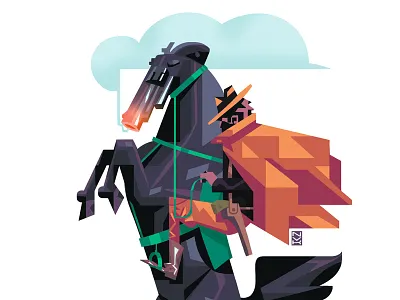 Geometric cowboy art cape cloud cowboy gun hat horse playing playingartscontest revolver smoke tail