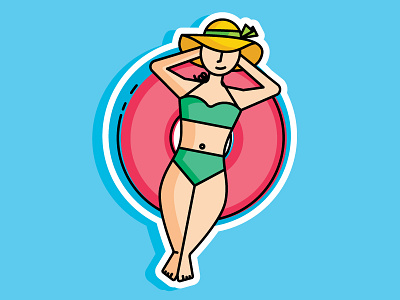 Float On bikini charleston float floating hat icon icon design illustration pool sticker mule summer woman on float