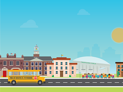 St. Pete Illustration bright bus children city illustration kids school st pete vector