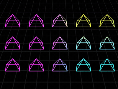 P y r a m i d s 2d 3d 80s colours grid pyramids shapes