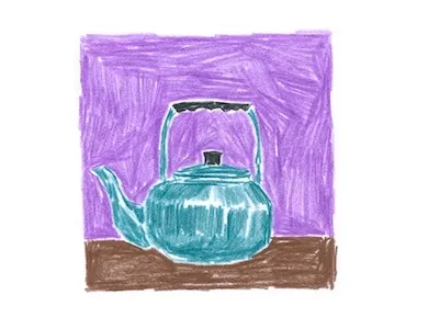 Blue Teapot colored pencil illustration