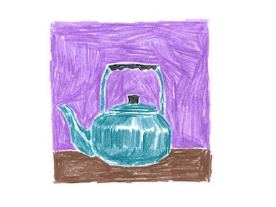 Blue Teapot colored pencil illustration