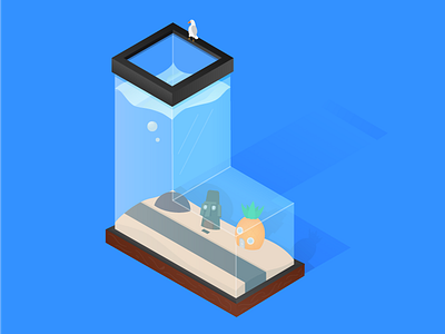 Bikini Bottom drop cap fish tank isometric l type typography