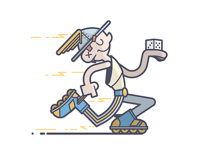 Hermes Quick Play dice fast happy hermes illustration line art rollerblades speed