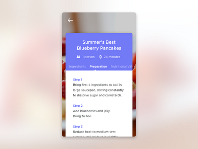 Day 009 - Recipe Card card flat how to hunger interface nutrition pancakes purple recipe ui widget