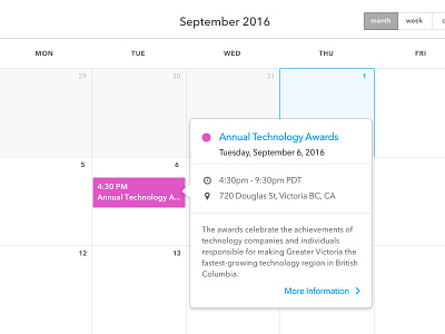 Calendar Quick View calendar description event location popover popup status time tooltip ui