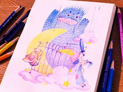 Bad Dream baddream coloredpencil colors drawing drawingeveryday dream home illustration mariashishcova moleskine night sketchbook