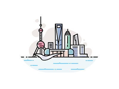 The Bund building flat icon illustration line