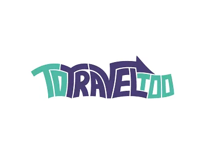 To Travel Too Logo arrow baby boomer funky letters line logo purple teal travel type typography