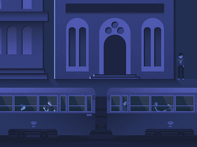 Szczecin Poster 01 blue dark flat night poster purple shadow szczecin tram
