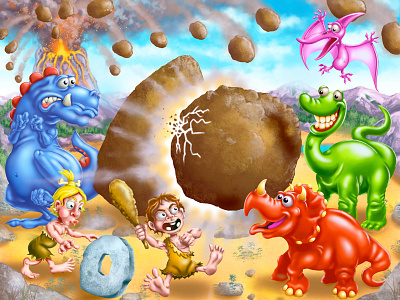 Boulders board game mockup airbrush boulders caveman cute dinosaurs disney illustration photoshop trex