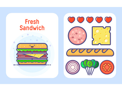 Fresh Sandwich art burger card cute design flat food funny icon illustration line sandwich