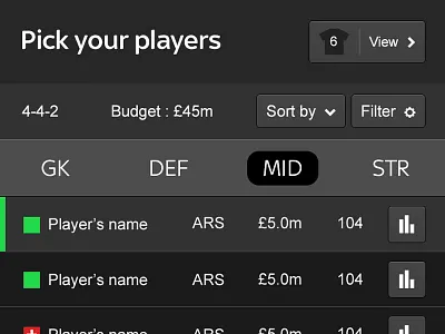Sky Sports Fantasy Football - '16/17 dark fantasy football filter football grey soccer sport ui