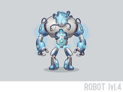 Robot lvl.4 character electricity game glass lightning robot steel vector