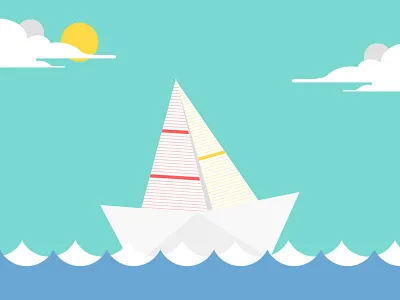 Little Sailor Birth Announcement birth announcement flat design paper board sailing waves