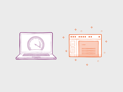 Some new hand drawn brush stroke exploration brush documents fast icons illustration laptop office speed speedometer stroke ui work