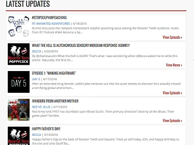 Flexbox feed items, pretty simple feed lists rooster teeth ui