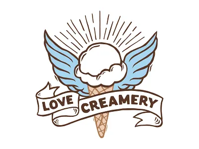 Love Creamery artisan banner cone creamery ice cream ice cream cone logo love small batch type banner wings