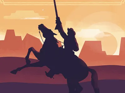 Buffalo Bill buffalo bill cowboy desert highlighs horse illustration landscape sunset texture western wild west