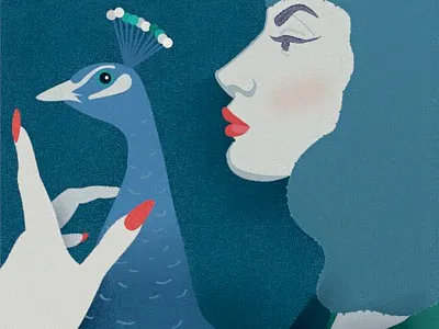 Woman with peacock illustration peacock poster vintage