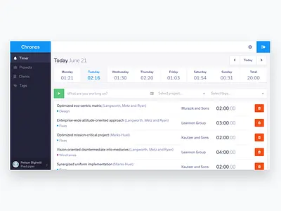 Timer admin app dashboard freelance platform timer tracking web app
