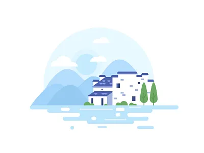 婺源 house illustration mountain tree