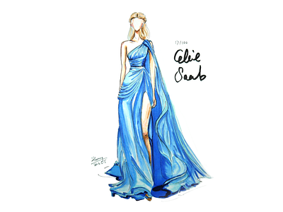 [17/100] Elie Saab drawing fashion illustration handdrawn marker painting