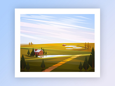 Rural landscape illustration landscape low poly rural vector