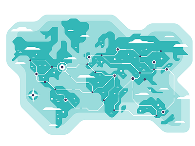 Connecting the Dots audience circuit cities compass connection geography illustration land map network ocean world