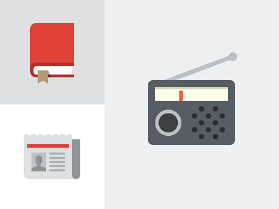 Media Icons book colorful flat design icons newspaper radio