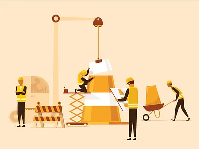 The worker story activity building construction site people teamwork traffic cone workers working