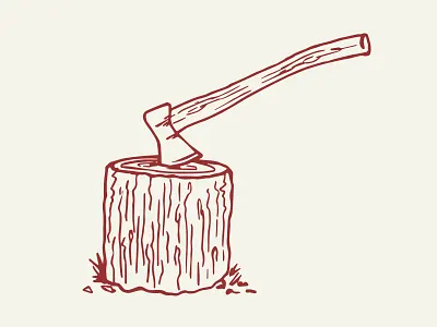 Axe axe camping hand drawn illustration outdoors red stump wood woodsy