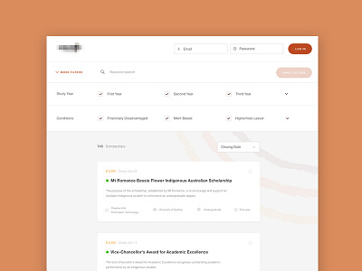 Dashboard from Scholarship Matching App app dashboard ux
