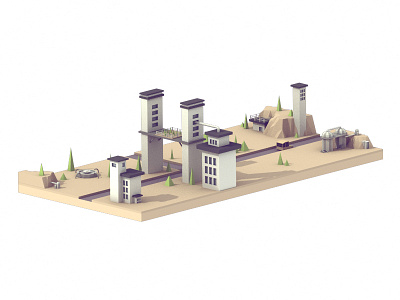 Landscape #3 | 6/22/16 3d blender building car house isometric landscape low low poly model poly study
