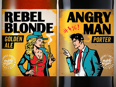Rebel Blonde and Angry Man Beer Labels beer label beer comic craft craft beer brew local pin up rebel