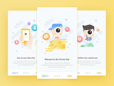 First Shot app cartoon ui yellow