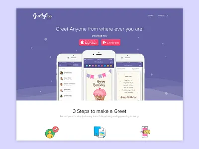 GreetlyApp Landing Page birthday ceffectz design greetingcards greetlyapp ios iphone material minimal social ui ux